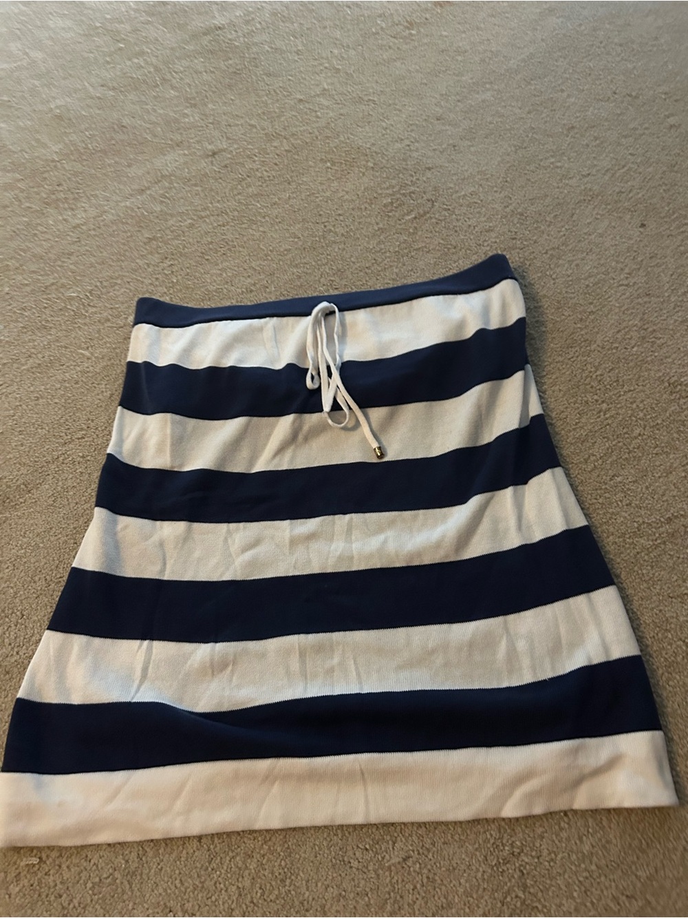 Striped Navy and White Drawstring Knit Tube Top